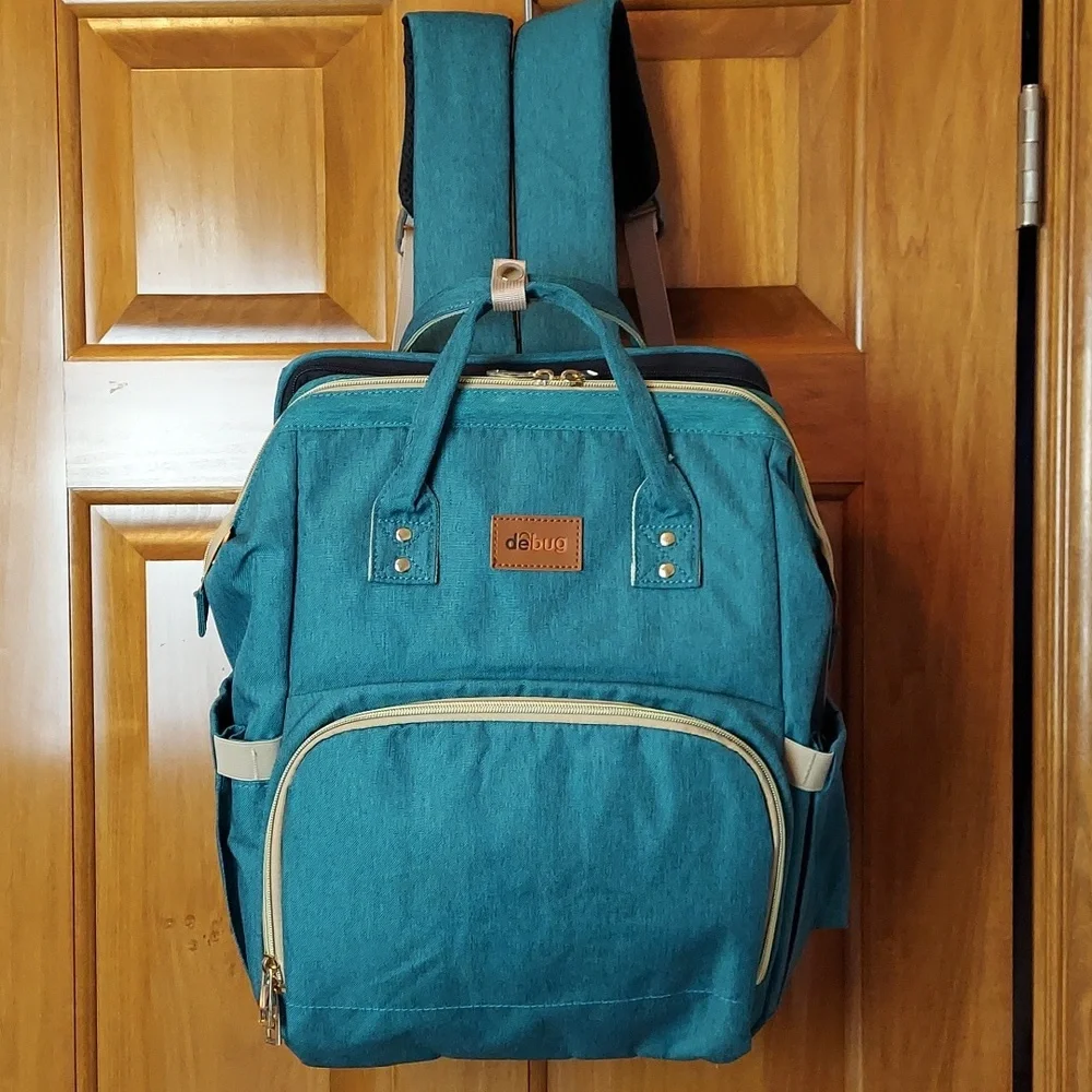 Debug Baby Diaper Bag Backpack Green Gold Large Capacity, Waterproof, Like New